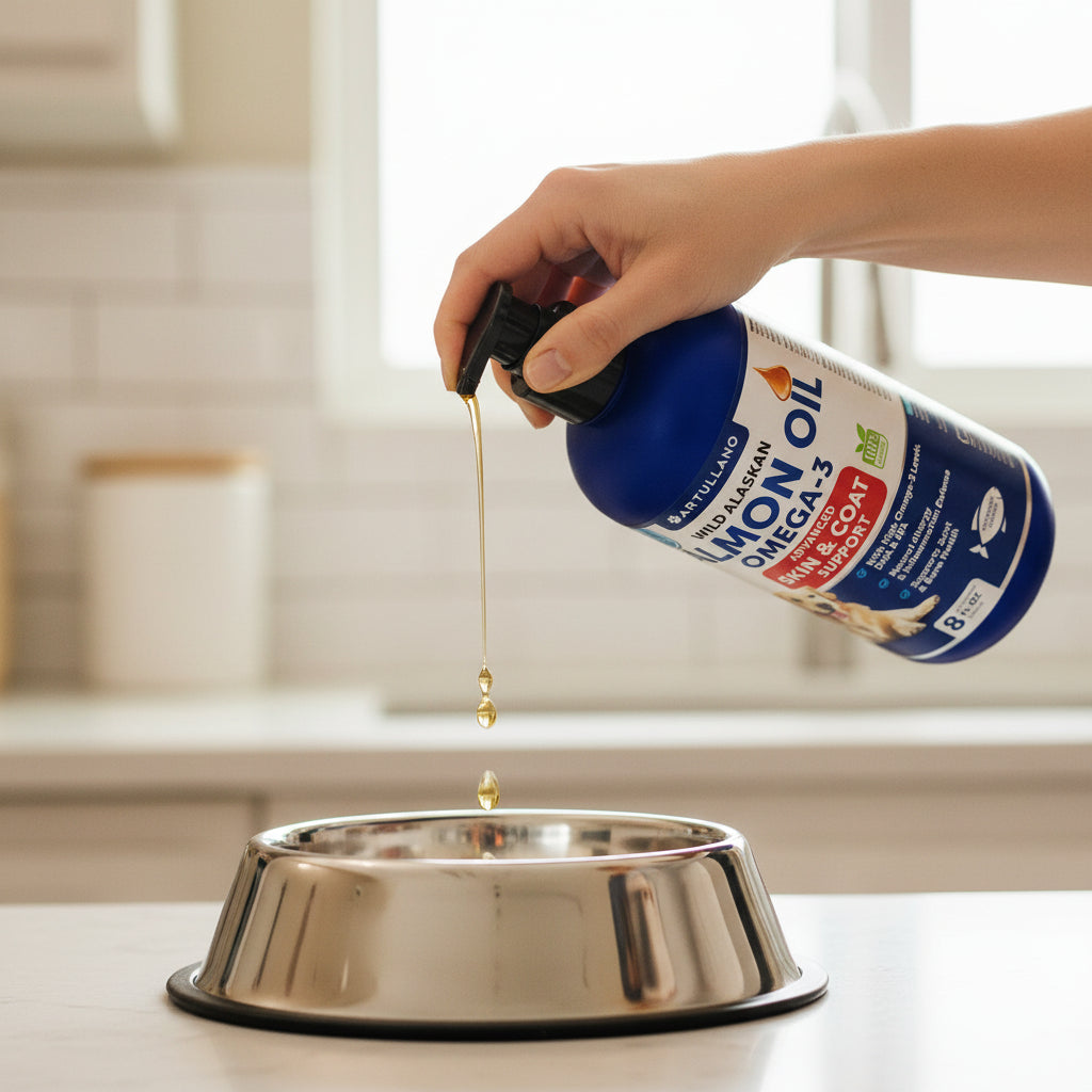 Wild Alaskan Salmon Oil bottle for dogs — skin and coat repair supplement