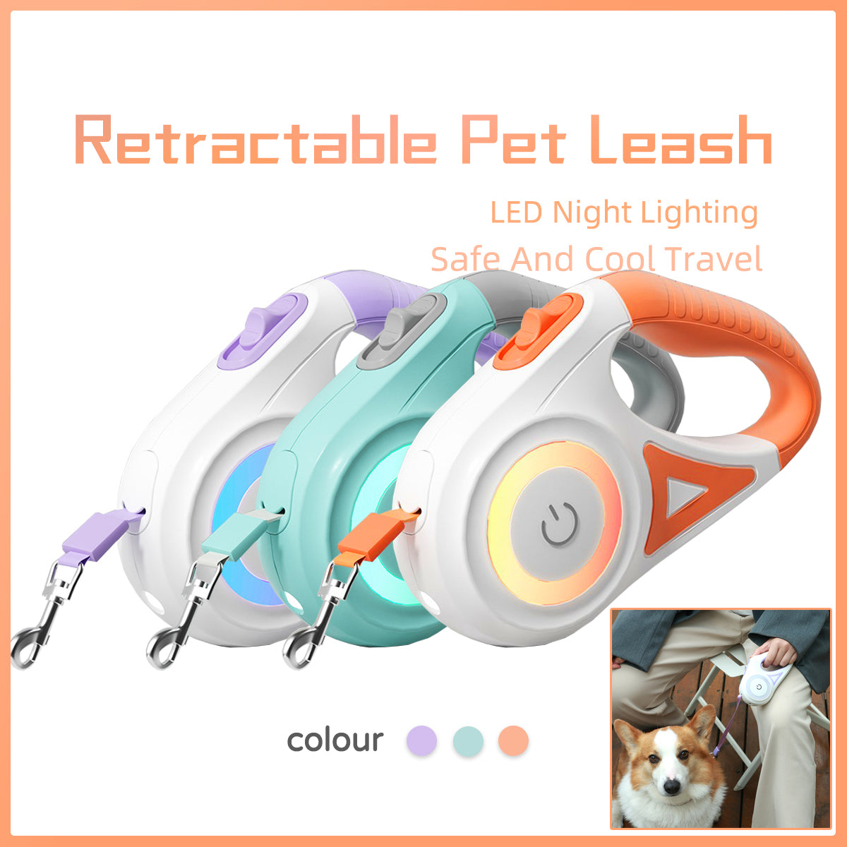 NightWalker™ Retractable Leash — Built-In Spotlight + Reflective